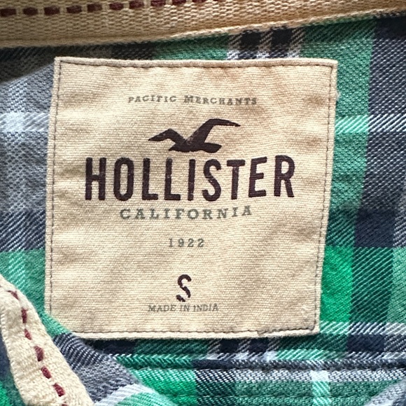 Hollister Green Plaid Flannel Icon Men’s Small Button Down Shirt Cotton - Picture 3 of 10